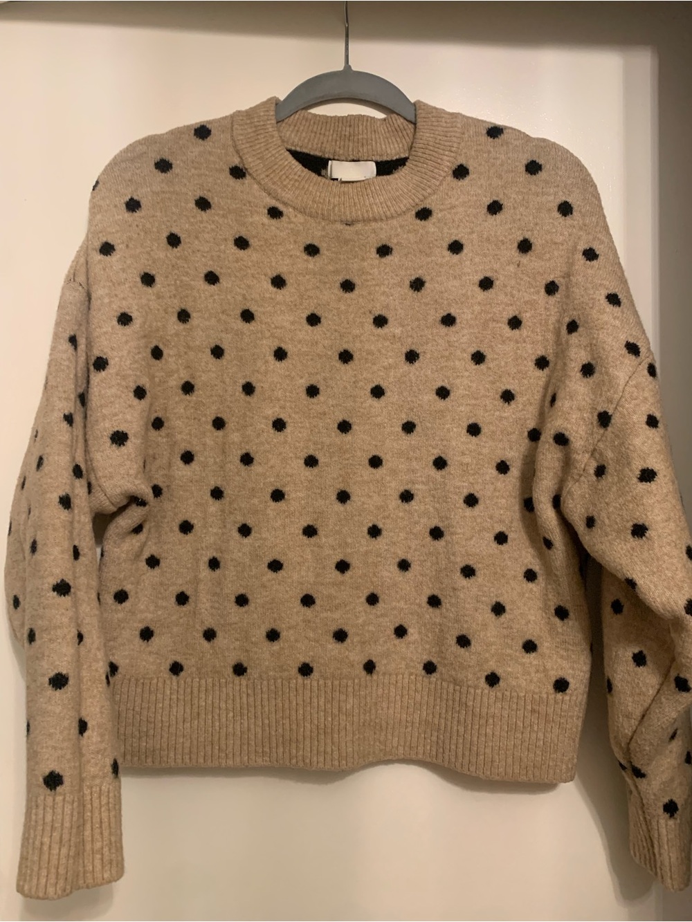 H&M Beige Crewneck Sweater with Black Polka Dots